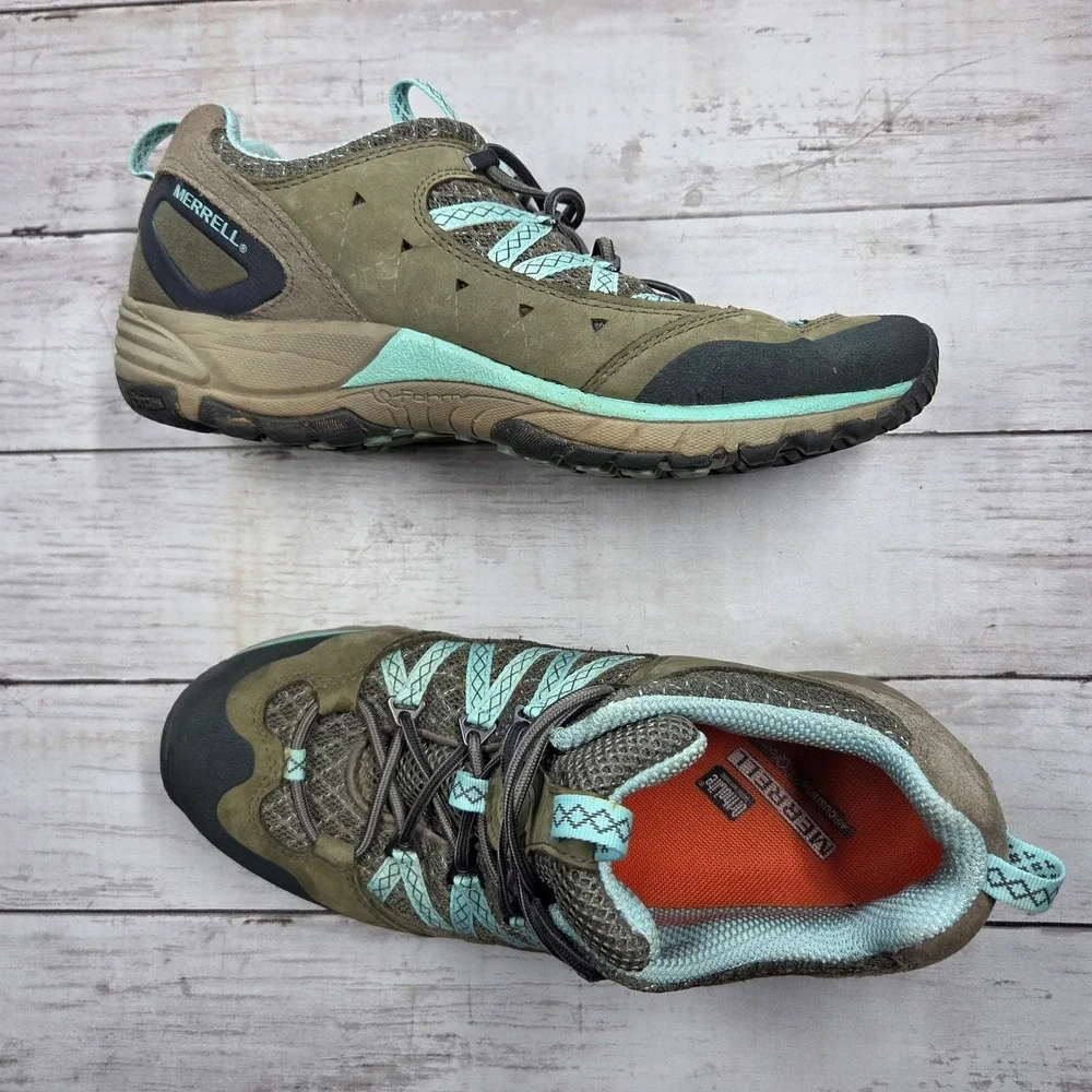 Merrell Avian Light Sport Hiking Shoes Women 10 Dusty Olive Blue Mesh J16754